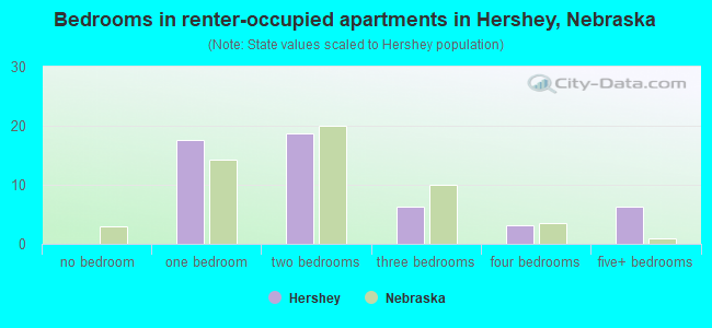 Bedrooms in renter-occupied apartments in Hershey, Nebraska