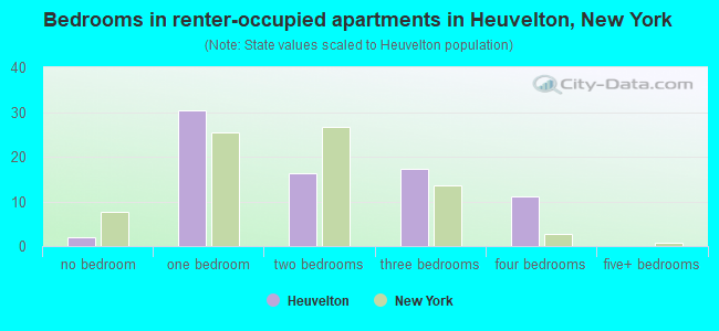 Bedrooms in renter-occupied apartments in Heuvelton, New York