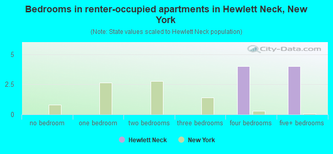 Bedrooms in renter-occupied apartments in Hewlett Neck, New York