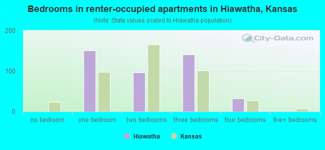 Bedrooms in renter-occupied apartments in Hiawatha, Kansas