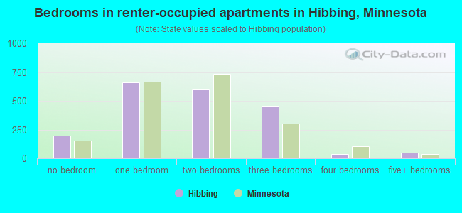 Bedrooms in renter-occupied apartments in Hibbing, Minnesota
