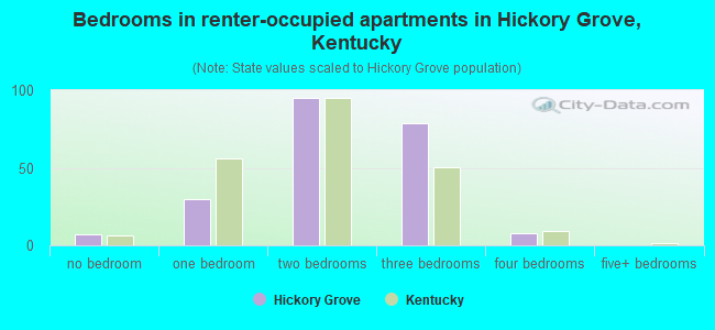 Bedrooms in renter-occupied apartments in Hickory Grove, Kentucky