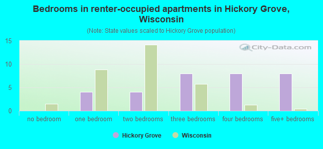 Bedrooms in renter-occupied apartments in Hickory Grove, Wisconsin