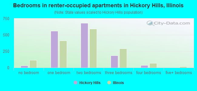 Bedrooms in renter-occupied apartments in Hickory Hills, Illinois