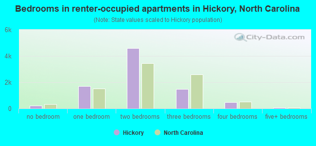 Bedrooms in renter-occupied apartments in Hickory, North Carolina