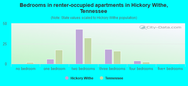Bedrooms in renter-occupied apartments in Hickory Withe, Tennessee