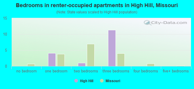 Bedrooms in renter-occupied apartments in High Hill, Missouri