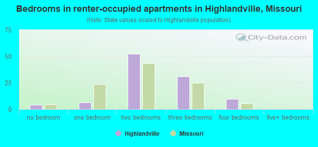 Bedrooms in renter-occupied apartments in Highlandville, Missouri