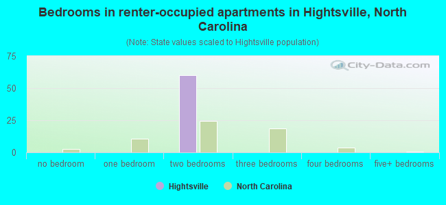 Bedrooms in renter-occupied apartments in Hightsville, North Carolina