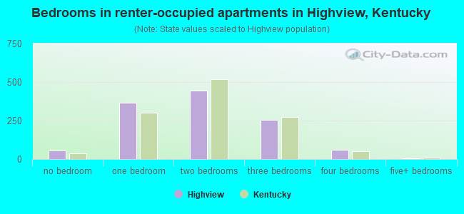 Bedrooms in renter-occupied apartments in Highview, Kentucky