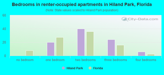 Bedrooms in renter-occupied apartments in Hiland Park, Florida