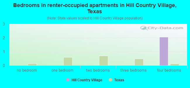 Bedrooms in renter-occupied apartments in Hill Country Village, Texas