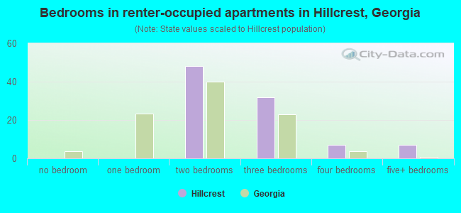 Bedrooms in renter-occupied apartments in Hillcrest, Georgia