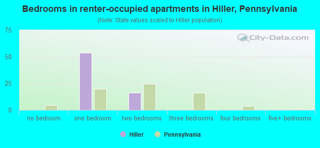 Bedrooms in renter-occupied apartments in Hiller, Pennsylvania