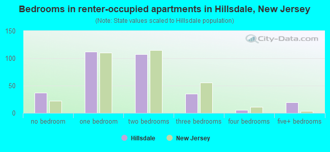Bedrooms in renter-occupied apartments in Hillsdale, New Jersey