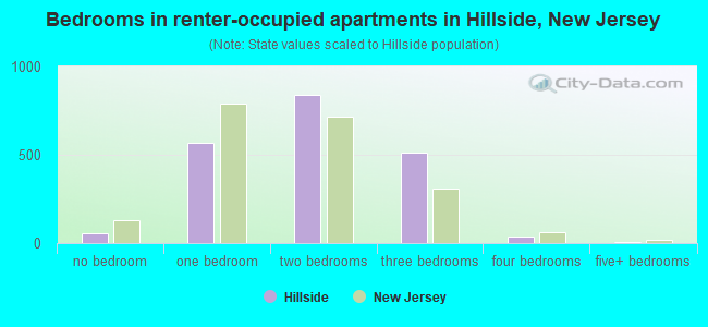 Bedrooms in renter-occupied apartments in Hillside, New Jersey