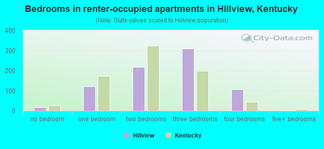 Bedrooms in renter-occupied apartments in Hillview, Kentucky