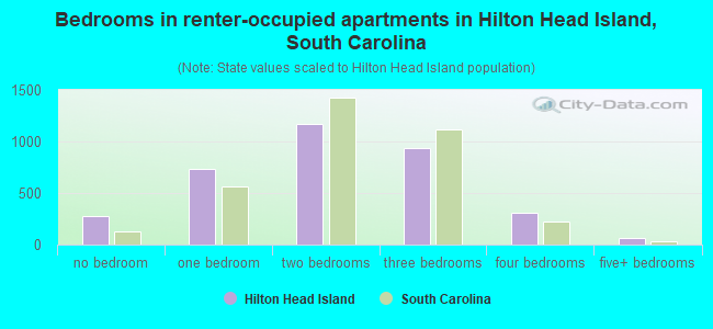 Bedrooms in renter-occupied apartments in Hilton Head Island, South Carolina