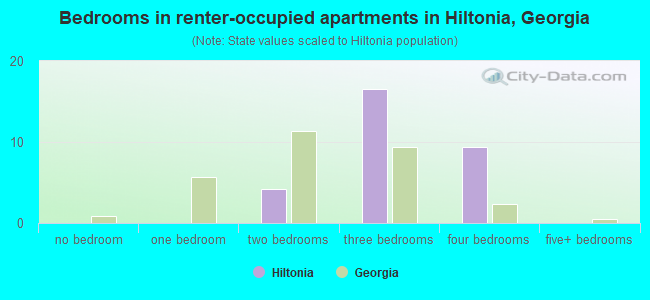 Bedrooms in renter-occupied apartments in Hiltonia, Georgia