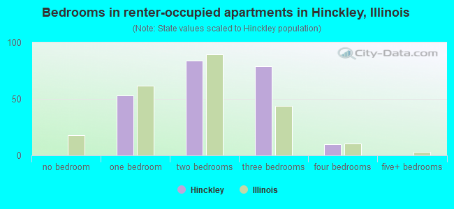 Bedrooms in renter-occupied apartments in Hinckley, Illinois