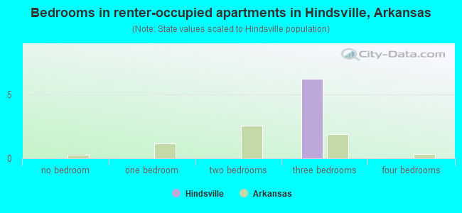 Bedrooms in renter-occupied apartments in Hindsville, Arkansas