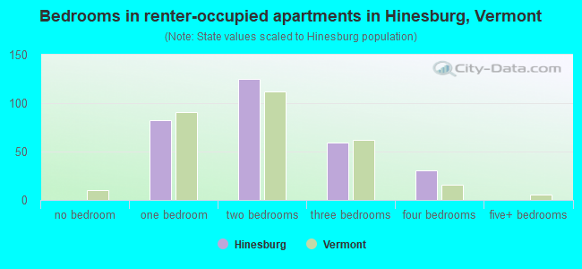 Bedrooms in renter-occupied apartments in Hinesburg, Vermont