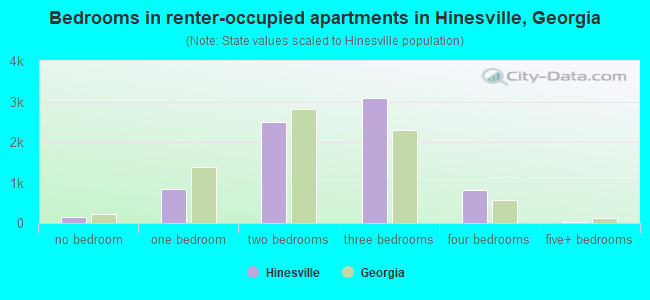 Bedrooms in renter-occupied apartments in Hinesville, Georgia