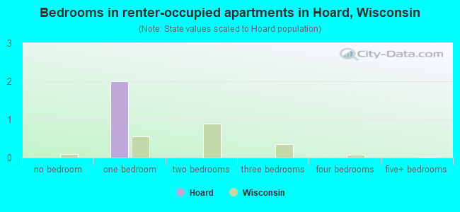 Bedrooms in renter-occupied apartments in Hoard, Wisconsin