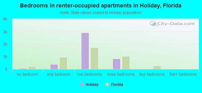 Bedrooms in renter-occupied apartments in Holiday, Florida
