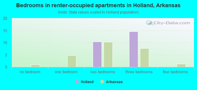 Bedrooms in renter-occupied apartments in Holland, Arkansas