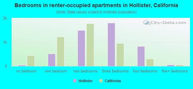 Bedrooms in renter-occupied apartments in Hollister, California