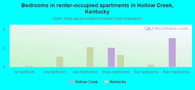 Bedrooms in renter-occupied apartments in Hollow Creek, Kentucky