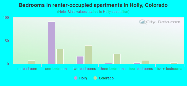 Bedrooms in renter-occupied apartments in Holly, Colorado