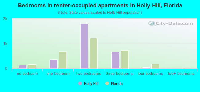 Bedrooms in renter-occupied apartments in Holly Hill, Florida