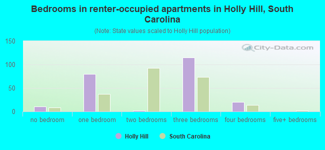 Bedrooms in renter-occupied apartments in Holly Hill, South Carolina