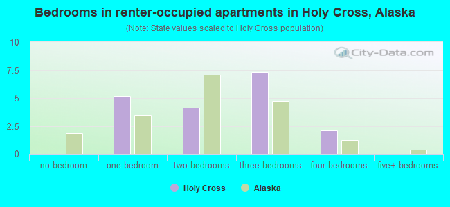 Bedrooms in renter-occupied apartments in Holy Cross, Alaska