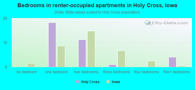Bedrooms in renter-occupied apartments in Holy Cross, Iowa