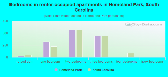 Bedrooms in renter-occupied apartments in Homeland Park, South Carolina