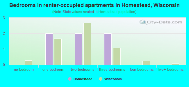 Bedrooms in renter-occupied apartments in Homestead, Wisconsin