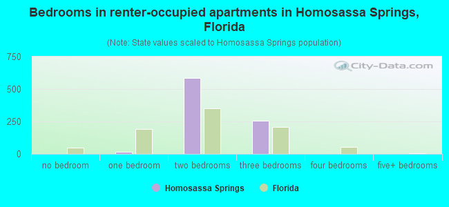 Bedrooms in renter-occupied apartments in Homosassa Springs, Florida