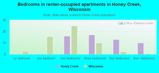 Bedrooms in renter-occupied apartments in Honey Creek, Wisconsin