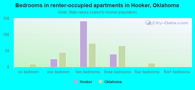 Bedrooms in renter-occupied apartments in Hooker, Oklahoma