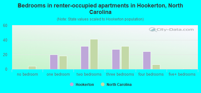 Bedrooms in renter-occupied apartments in Hookerton, North Carolina