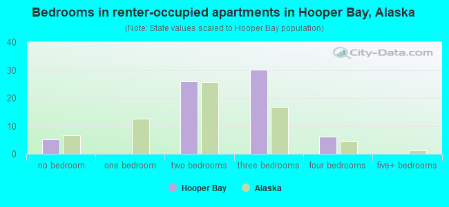 Bedrooms in renter-occupied apartments in Hooper Bay, Alaska