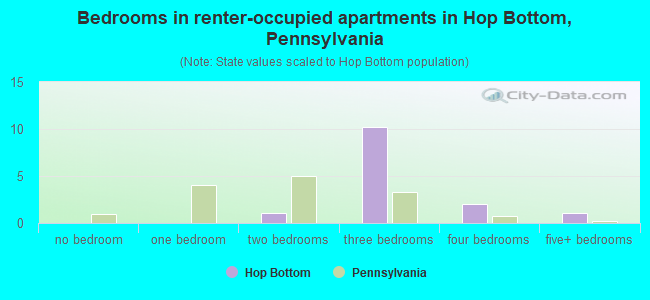 Bedrooms in renter-occupied apartments in Hop Bottom, Pennsylvania