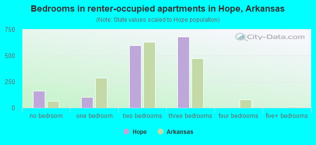 Bedrooms in renter-occupied apartments in Hope, Arkansas