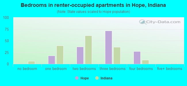 Bedrooms in renter-occupied apartments in Hope, Indiana