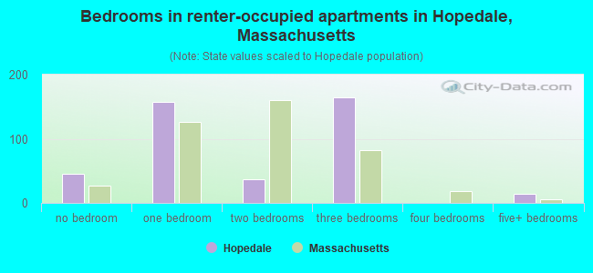 Bedrooms in renter-occupied apartments in Hopedale, Massachusetts