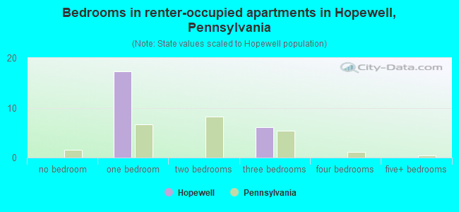 Bedrooms in renter-occupied apartments in Hopewell, Pennsylvania