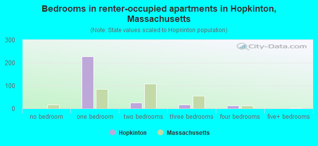 Bedrooms in renter-occupied apartments in Hopkinton, Massachusetts